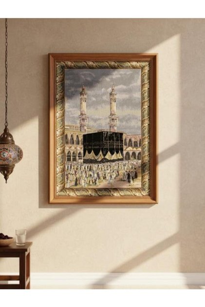 KABE UMRE HAC ZİYARETİ JAKARLI DOKUMA GOBLEN DEKORATİF ÇERÇEVESİZ PANO TABLO 70*100