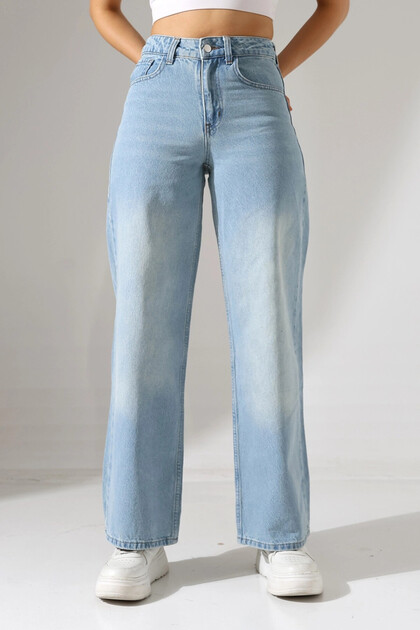 Light Blue High Waist Wide Leg Jean Trousers