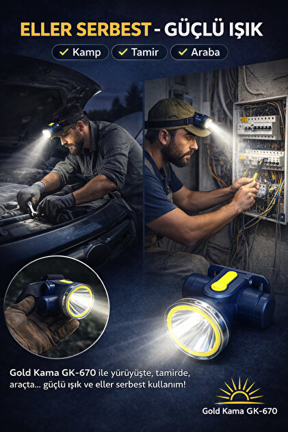 özkurt ticaret Gold Kama GK-670 LED Kafa Feneri – Type-C Şarjlı