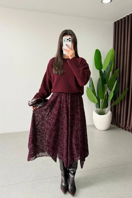 Tulle Detailed Asymmetrical Lined Long Skirt