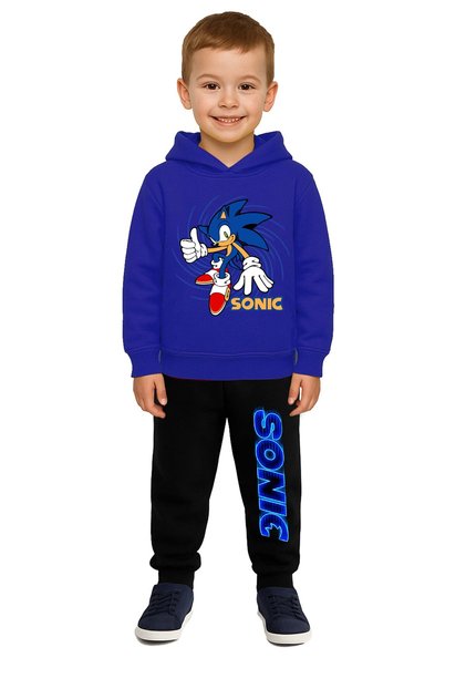 Sonic Printed Children's Tracksuit Set 3 Thread Ş Fleece-Lined Cotton Fabric Hooded