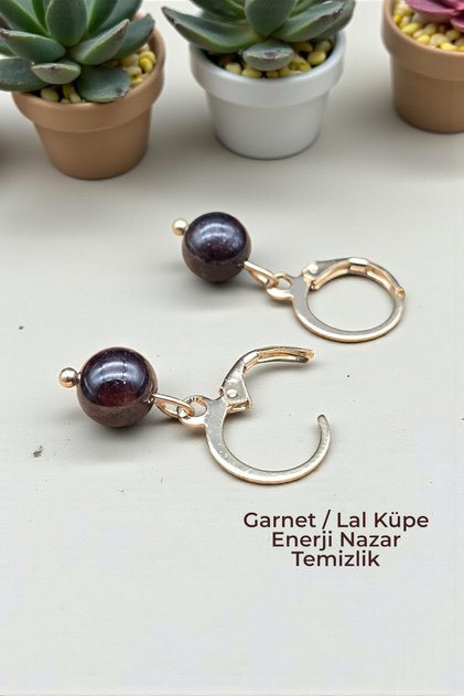 Garnet/Lal Küpe Kaliteli Altın Renk ( Hediyelik Günlük Özel Günler )