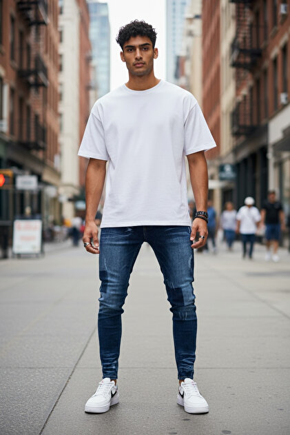 Blugi pentru barbati, slim fit, prespalati cu model, 367, bleumarin