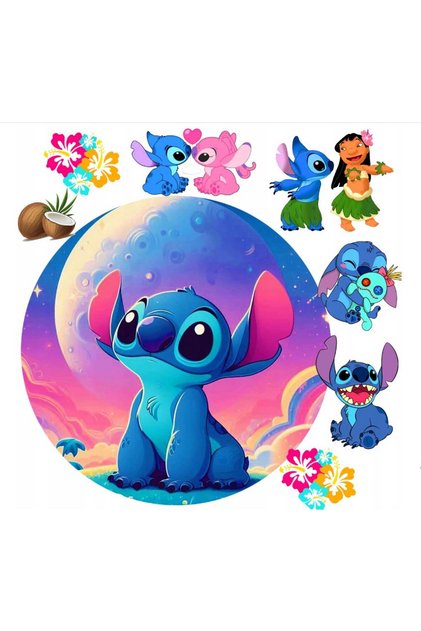 Stitch ve lilo Yenilebilir Pasta Kurabiye Şeker Hamuru Kağıt Baskısı