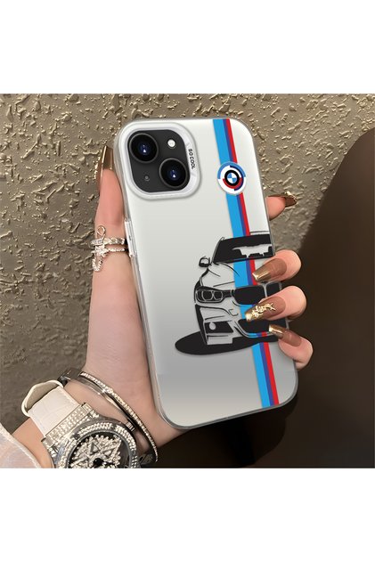 iPhone 15 Uyumlu Silikon Kenar Sert Arka Anti Düşme Telefon Kılıfı BMW Desenli