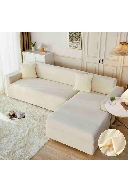 Set de 2 huse elastice din catifea pentru colțar de canapea, 2+3 locuri (M+L) + 2 fețe de pernă