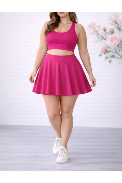 Fuşya Yüksek bel süper kalite mini spor kloş etek