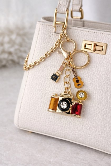 Golden Yellow Guitar Figure Camera Bag Accessory Keychain