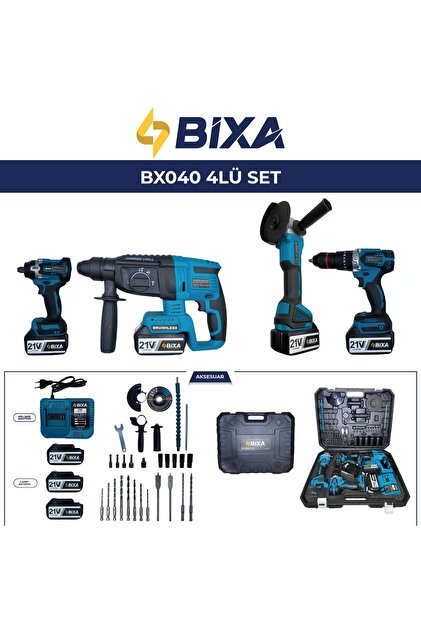 bixa 21V Kömürsüz Motor 4'lü Profesyonel Şarjlı Set - Somun Sıkma