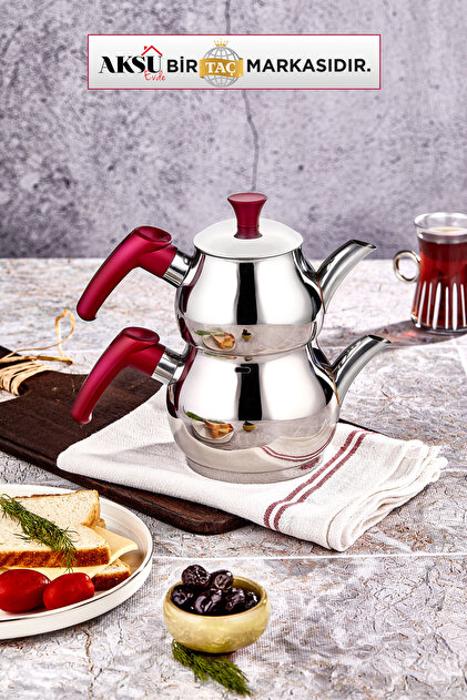 AKSU Küre Mini Paslanmaz Çelik Çaydanlık Takımı Fuşya Renk 0.80