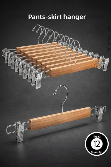 Skirt Pants Scarf Clip Hanger 8 Pieces Wooden