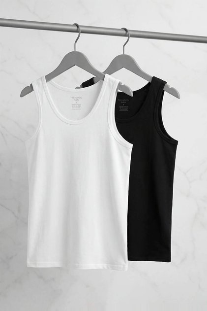 Black - White Basic 2-Pack Underwear Undershirt