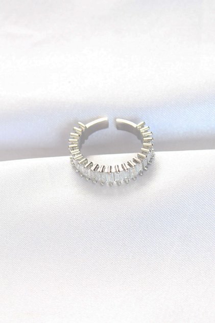 Silver Adjustable Ring with Baguette Embellished - EBJ240521W24328