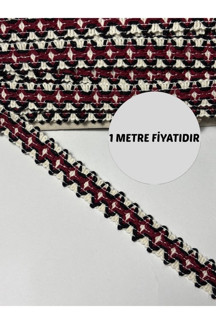 BEYAZ BORDO SİYAH DESENLİ ÖRME ŞERİT