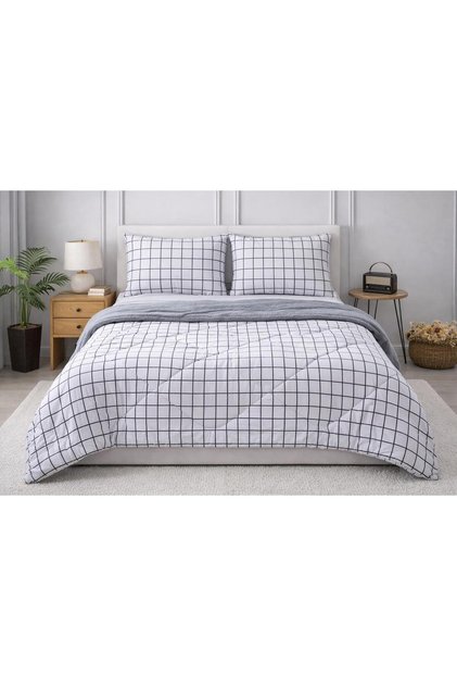 Double Wellsoft Quilt Sleeping Set 195X215 & 4 Pillowcases & Fitted Sheet with Elastic