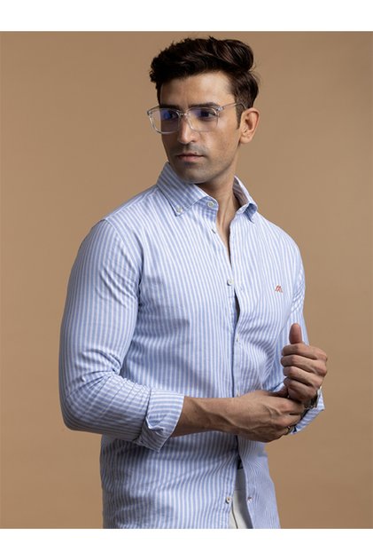The Classic Stripe – Blue Oxford Shirt with Timeless Smooth Weave, Slim Fit