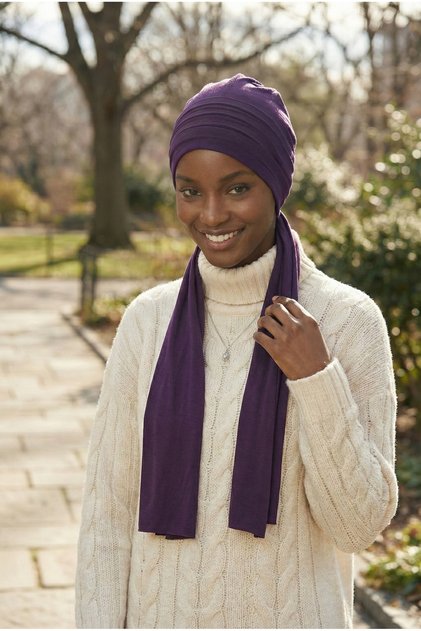 Pleated Tie Purple Ready-To-Wear Turban Hijab Bonnet Suitable for Medical Use