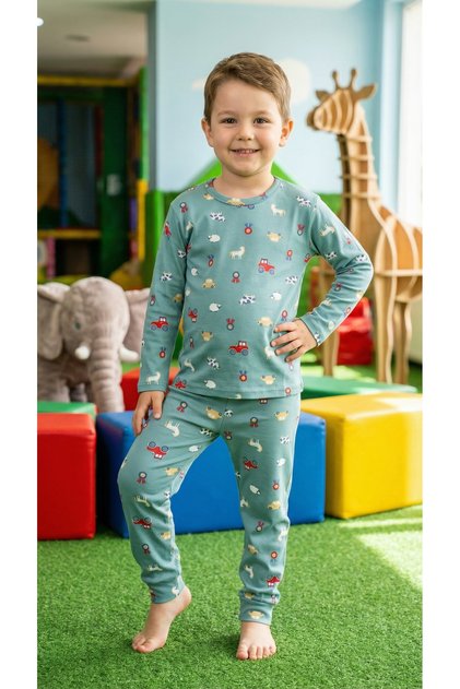 Uzun Kollu Desenli Çocuk Pijama Takım #baskılıçocukpijamatakım #çamaşırbahçesi #koyundesenlipijama
