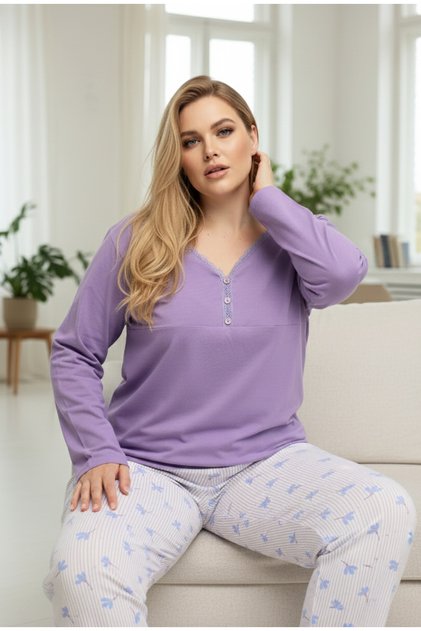Lilac Pattern Curve Large Size Battal Size Cotton Pajamas Suit25240759