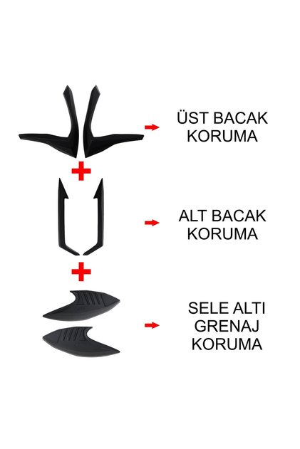 Honda PCX 125 / 150 2021-2024 Uyumlu Üst/Alt Bacak ve Grenaj Koruma Seti Siyah