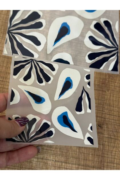 2 Pieces Floral Iron-On Transfer Printing Arma 19X19-11X11 Blue