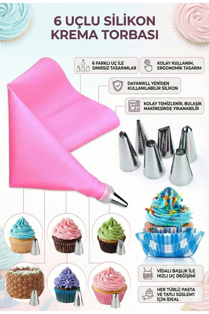 6 Pieces Tipped Lampholder Set Cream Squeezing Bag Pastry Cream Bag Cake Decoration