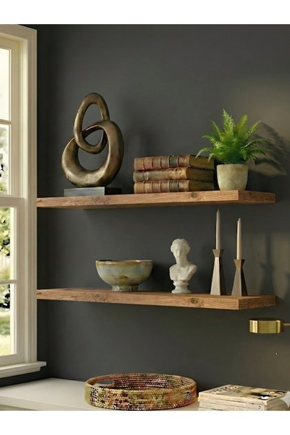 Premium MDF ürün 2'li Set 50x15 cm Gizli Montaj Modern Kitaplık Mutfak Banyo Salon Rafı