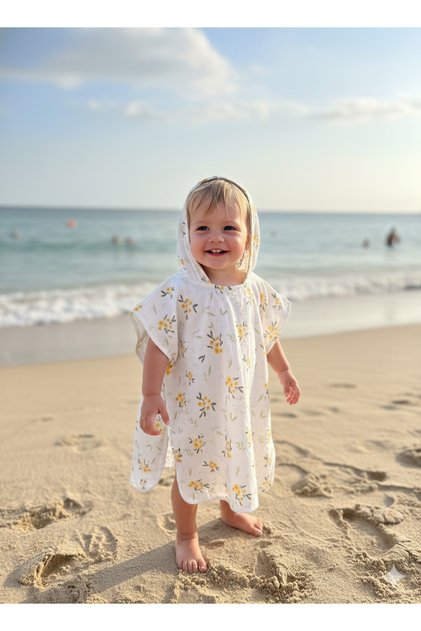 Organic 100% Cotton Hooded Girl, Baby Beach Poncho, Can Be Used up to 5 Years Old