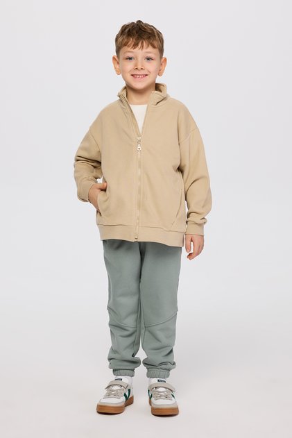Erkek Çocuk Fermuarlı Bej Sweatshirt
