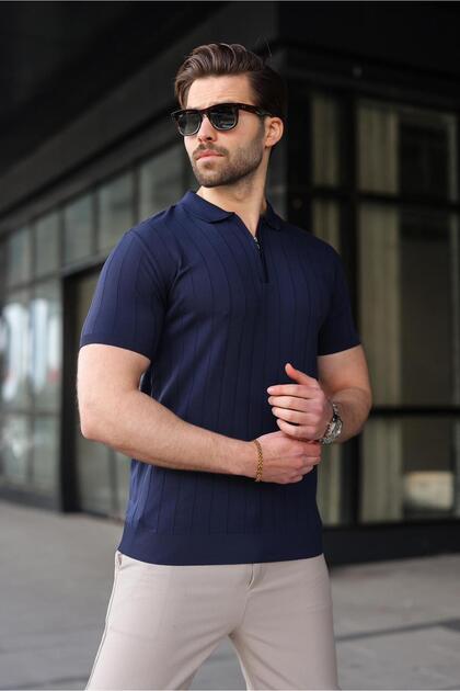 Madmext Lacivert Polo Yaka Fermuarlı Erkek T-shirt E7298 - Fiyatı