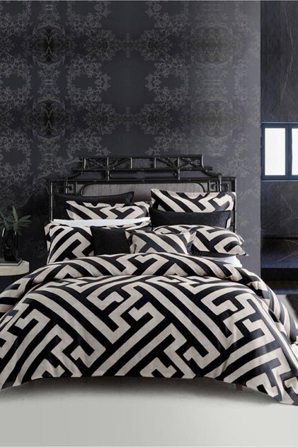 Doppelseitiges Doppelbett-Bettbezug-Set mit elastischem Laken Harem Creme