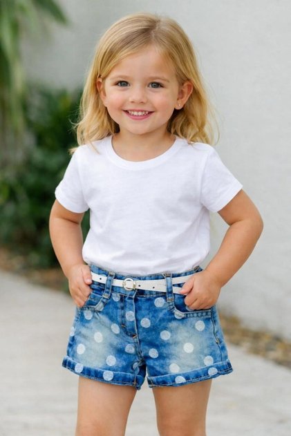 Baby Girl Low Waist Double Leg Slim Fit Belted Jeans Denim Shorts