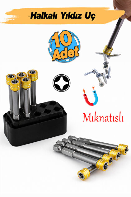 Badem10 (10 Adet) N35 Mıknatıslı PH2 Yıldız Bits Uç Manyetik Halka