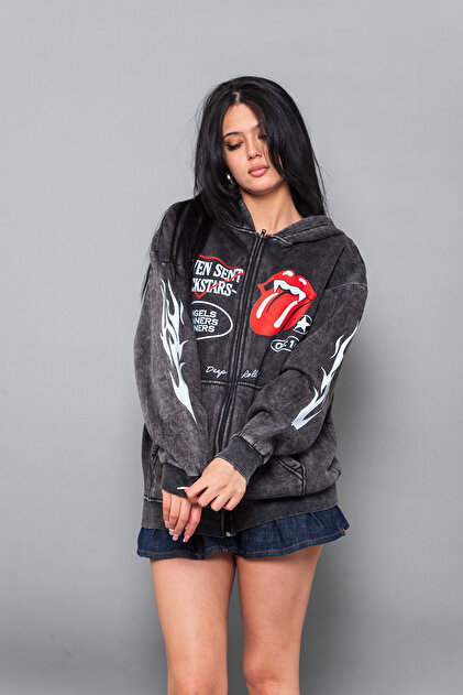 Sokak Butik Deep Rolling Baskılı Fermuarlı Zip Kapüşonlu Unisex