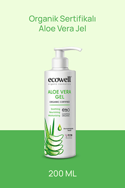 Ecowell Organik Aloe Vera Jel, Vegan Sertifikal, Gne Sonras Yattrc  Nemlendirici Rahatlatc 200ml