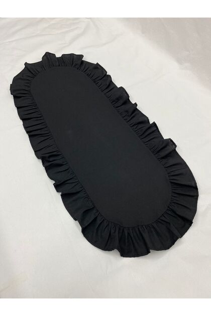 Siyah Pamuk Polyester 30 x 80 Fırfırlı OVAL Runner