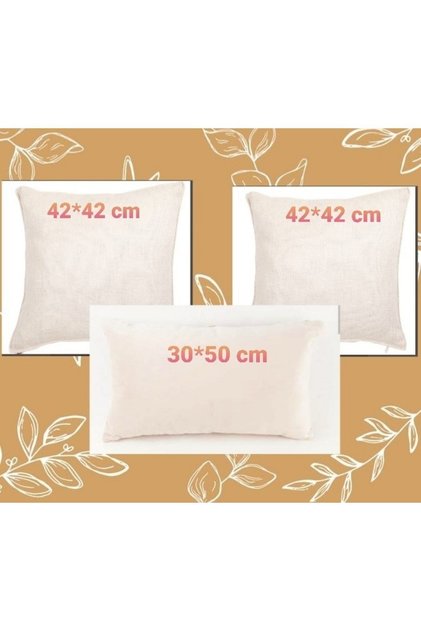 3-Piece Beige Color Linen Throw Pillow Cover Embroidered Throw Pillow Cover for Punch