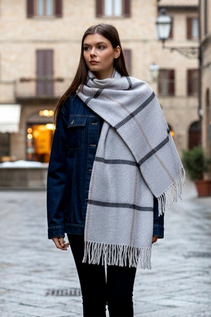 Tassel Boucle Scarf Shawl 60X170 cm 1293 Grey