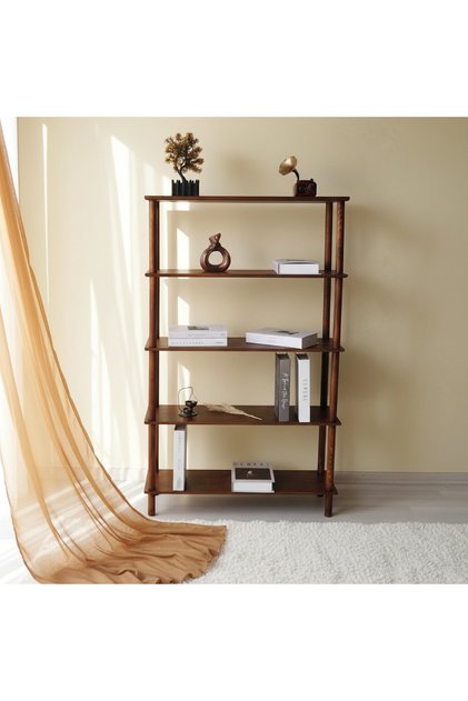 Modern Dekoratif Beş Raflı Ahşap Kitaplık 110 x 30 cm Kahve Köşesi