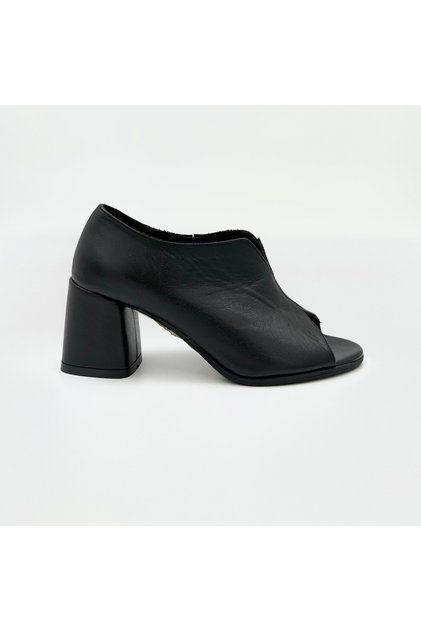 Black Leather Open Toe Heeled Sandals