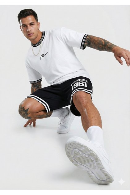 Set de pantaloni scurți și tricou pentru bărbați - Pantaloni scurți de baschet supradimensionați și tricou basic