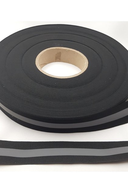 3,0 CM Genişliğinde 5 metre uzunluğunda Dikilebilen Fosforlu Siyah Polyester Reflektör Şerit