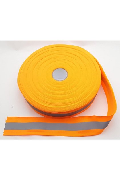 5 Cm (5+2) Genişliğinde 5 Mt Uzunlukta Neon Turuncu Polyester Reflektör Şerit