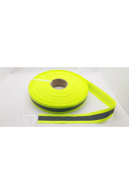 4,0 cm Genişliğinde 5 metre uzunluğunda Dikilebilen Neon Yeşil Fosforlu Polyester Reflektör Şerit