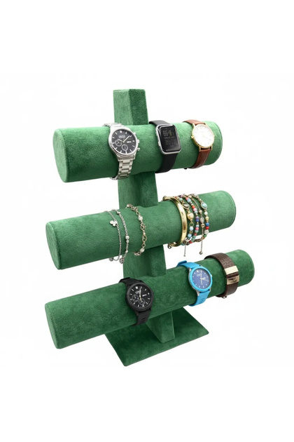 Domestic Production Suede Fabric Green Color Triple 30/26cm Staggered Bracelet-Watch Display Stand