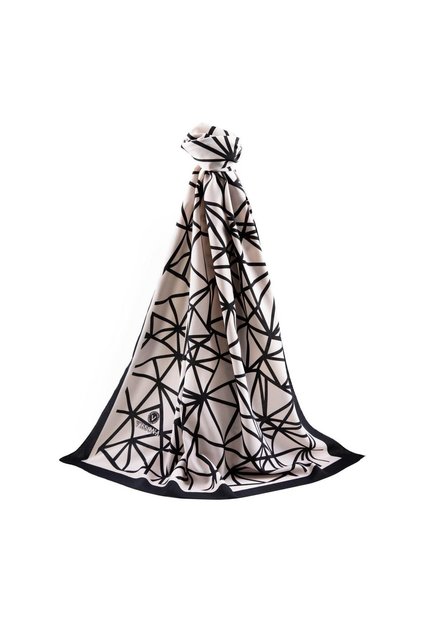 Luxury Medina Silk with Geometric Pattern Black - White Color 75X195 Wrinkle Free Shal Moss Crepe Stitch Type It