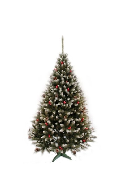 Brad de Crăciun artificial, conuri de brad și fructe de pădure roșii, Cireș 180 cm, aspect de zăpadă