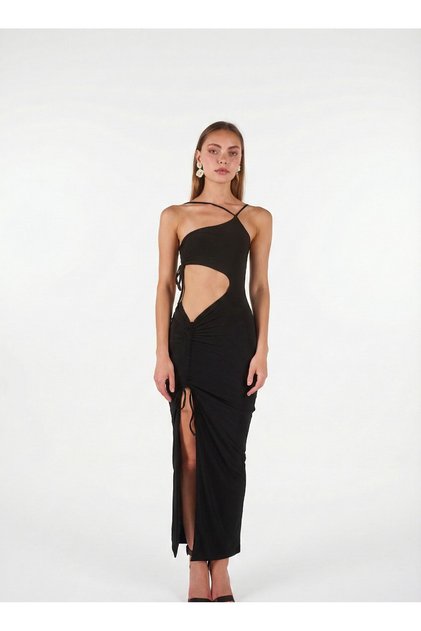 One-Shoulder, Mid-Shoulder, Slit, Flexible Ellie Dress, Black