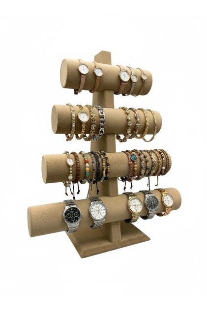 Domestic Production Suede Fabric Milk Coffee Color Four Stage 38/34 cm Bracelet-Watch Display Stand