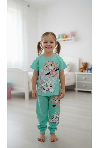 Girl's Cartoon Character Printed T-Shirt Tracksuit Double Set